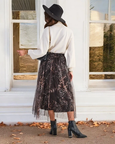 Royalfashion Damen gemusterter Midi-Rock mit Tüll