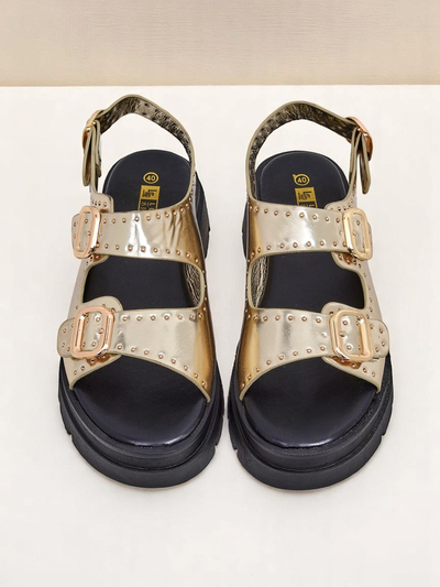 Royalfashion Damen Sandalen mit dicker Sohle und Strasssteinen Rocky Chic