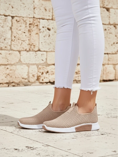 Damen Slip-Ons Selene hellbraun, Stoff, flacher Absatz, Komfort
