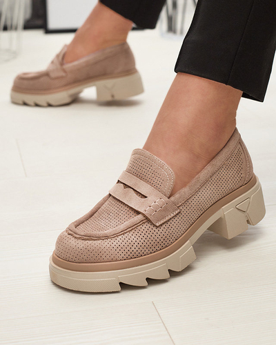 Hellbraune durchbrochene Damenmokassins mit fester Sohle Ejina - Footwear