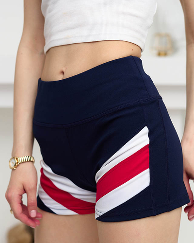 Marineblaue Shorts mit farbigem Einsatz- Kleidung