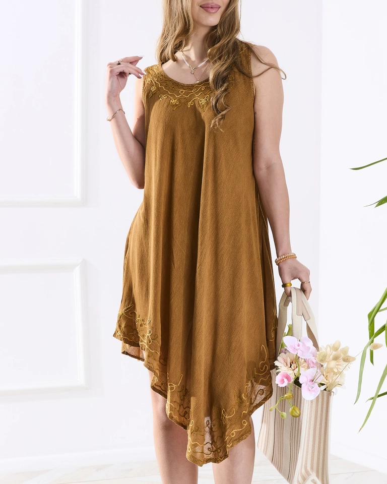 Camel Damen Strandkleid Tagesdecke mit Patches - Kleidung