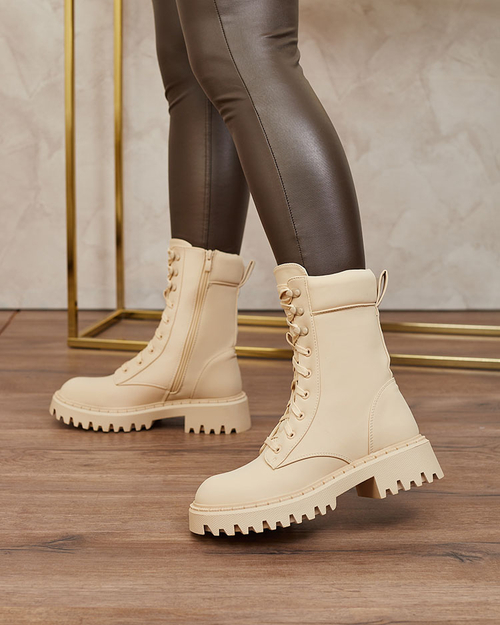 Жіночі черевики на шнурівці Royalfashion бежеві Vifititi