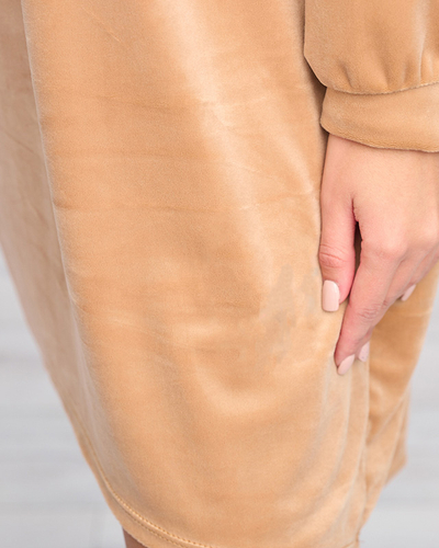 Lange Tunika für Damen mit kamelfarbenem Aufnäher - Bekleidung