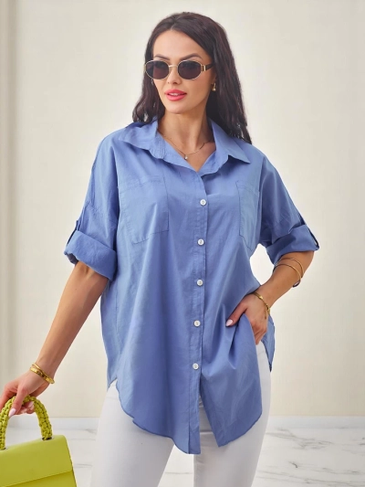 Royalfashion Damen Baumwollhemd mit 3/4-Ärmeln