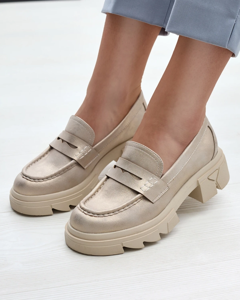 Gold Damen Öko-Leder Mokassins Sepop- Footwear