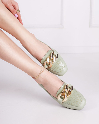 OUTLET Damen-Loafer aus grünem Kunstleder mit Kette Flamii - Schuhe