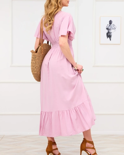 Einfarbiges Midikleid für Damen in Rosa - Kleidung