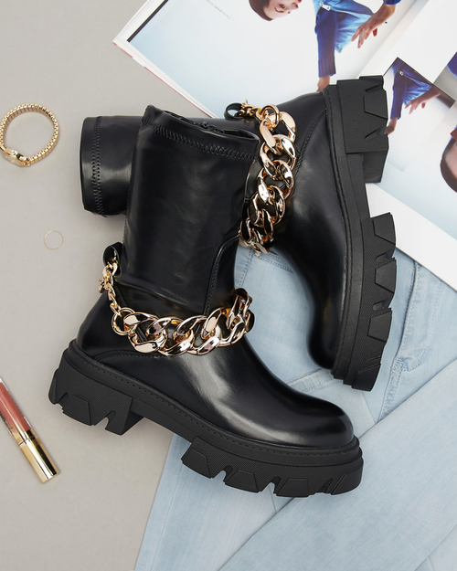 Чорні жіночі ботильйони з екошкіри на ланцюжку Adiza - Взуття