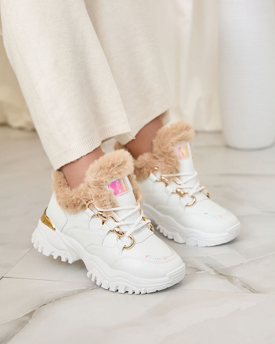Royalfashion Weiße Damen-Sneaker mit Fell Wicallen