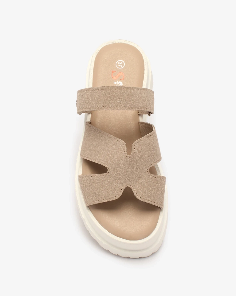 Royalfashion Hellbraune Damensandalen mit dickerer Sohle Qaffsa