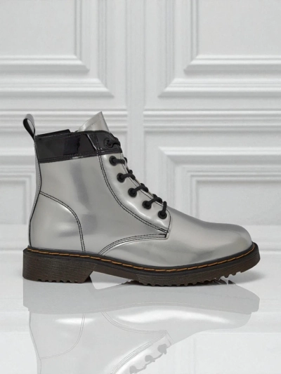 Damen Stiefeletten Silber Celestina Eco Lackleder mit Reißverschluss