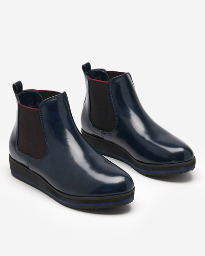 Dunkelblaue Damenkeilstiefel Stasia - Schuhe