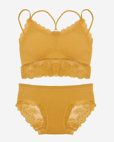 Жіночий комплект білизни з гірчичним мереживом - Нижня білизна