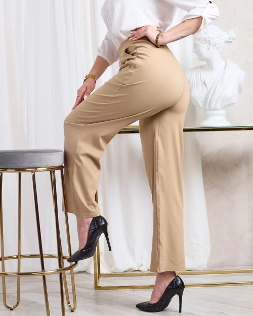 Royalfashion Світло-коричневі жіночі широкі штани з тканини