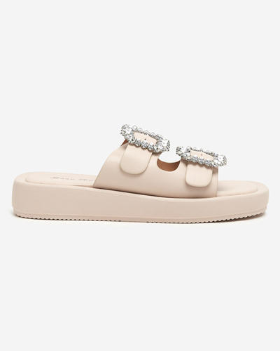 Beige Damenhausschuhe mit Kristallen Azazel - Schuhe