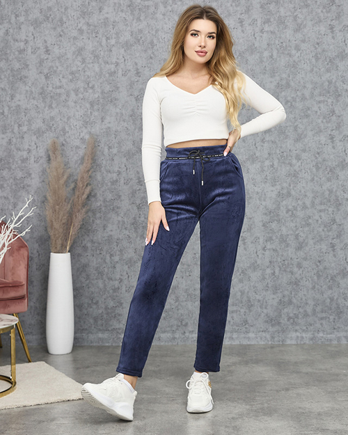 Жіночі темно-сині велюрові спортивні костюми PLUS SIZE - Одяг