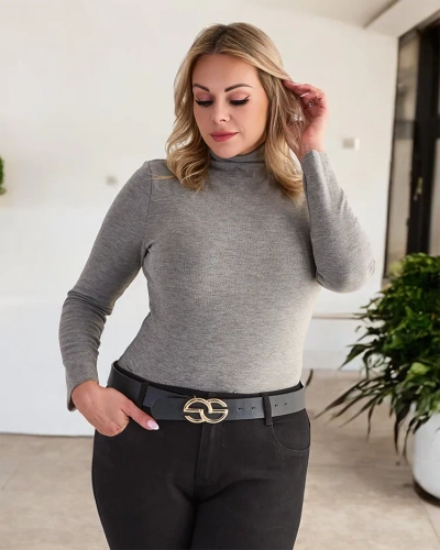 Damen Halb-Rollkragenpullover in Grau- Kleidung