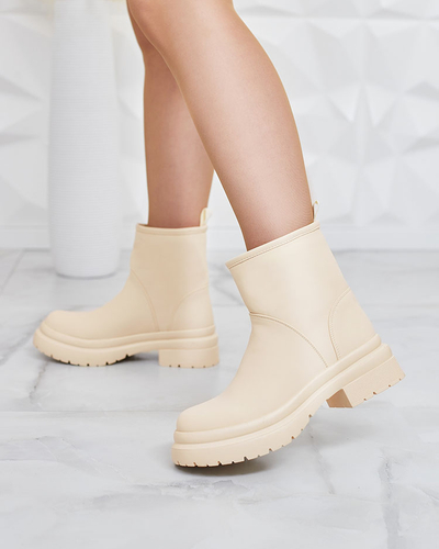 Royalfashion Beige matte Damenstiefel mit dickerer Sohle Holeopi