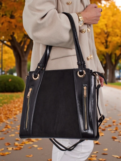Damen Shopper Handtasche aus Öko-Leder Silent Raven