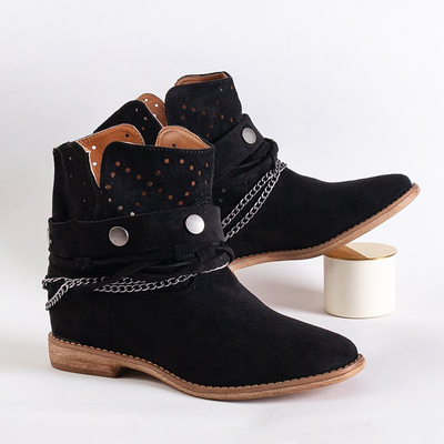 Schwarze Stiefeletten mit flachem Absatz mit Verzierungen Fanniv- Footwear
