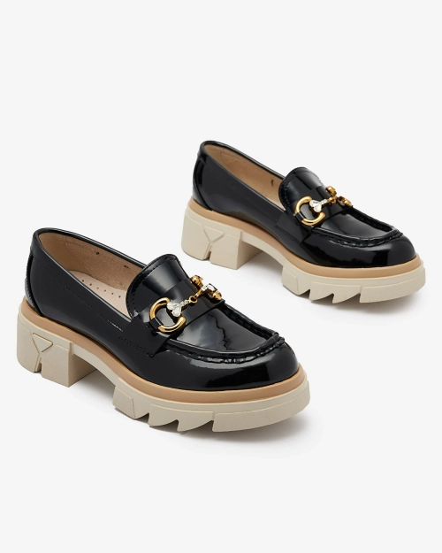 Лаковані чорні жіночі мокасини з кристалами Inriw - Взуття