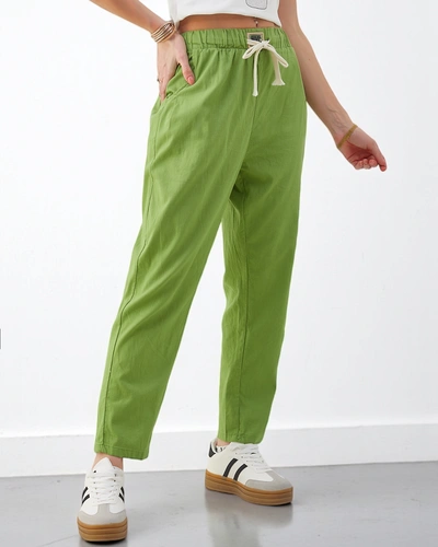 Royalfashion Damen schlichte Baumwollhosen mit einem Bindeband in der Taille