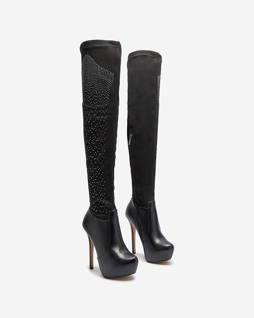 Жіночі чоботи до коліна на шпильці чорного кольору Agiocio- Footwear