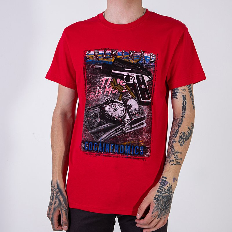 Herren Red Cotton T-Shirt - Kleidung