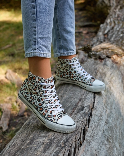 Royalfashion Damen beige hohe Sneaker mit modischem Muster Jungle Jive