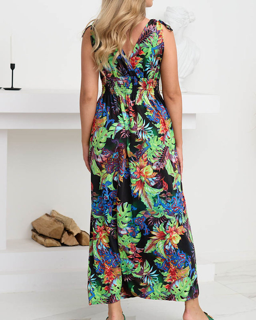 Жіноча зелена квітчаста максі сукня - Одяг