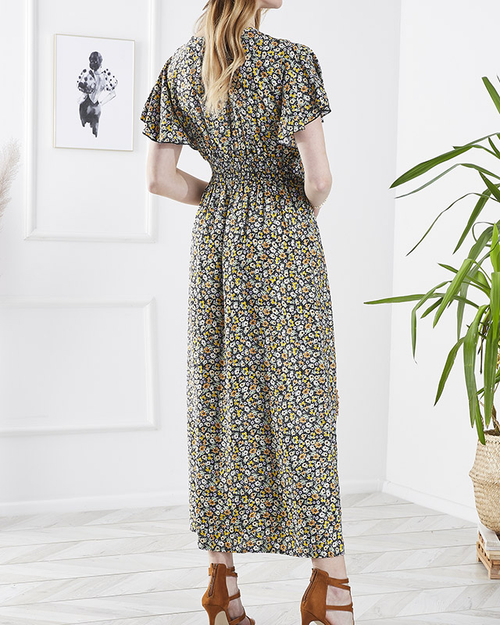 Жіноча квіткова сукня міді чорного кольору - Одяг