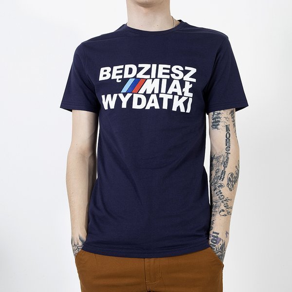 Marineblaues Baumwoll-T-Shirt für Herren mit Aufdruck - Kleidung