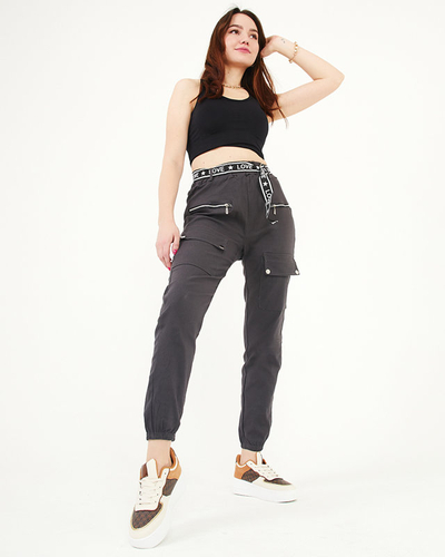 Dunkelgraue Damen-Cargohose mit Taschen - Kleidung
