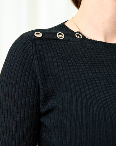 Royalfashion Schwarzer Damenpullover mit Goldknöpfen