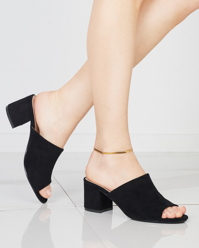 Schwarze Damenhausschuhe auf niedrigem Pfosten Opetik - Schuhe