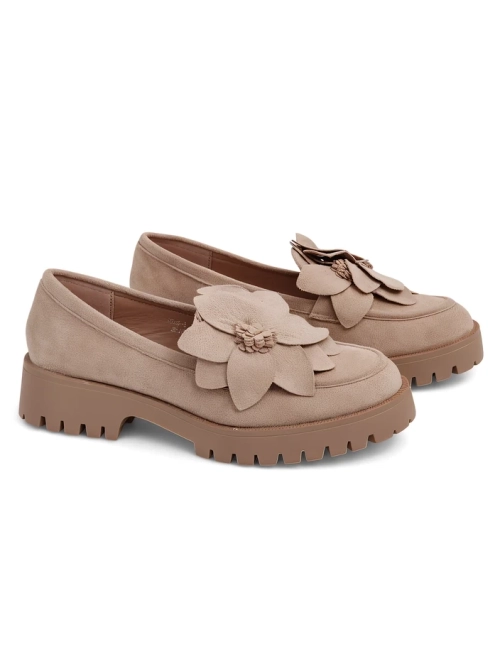 Royalfashion Еко нубук жіночі мокасини з квіткою Floverse