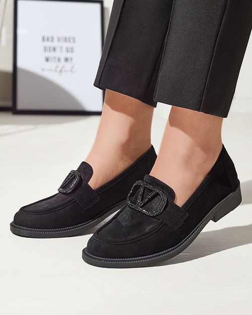 Чорні жіночі мокасини з орнаментом Fogras- Footwear