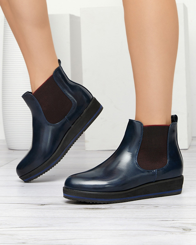 Dunkelblaue Damenkeilstiefel Stasia - Schuhe