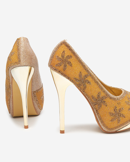 Золоті жіночі блискучі туфлі зі стразами Yilla