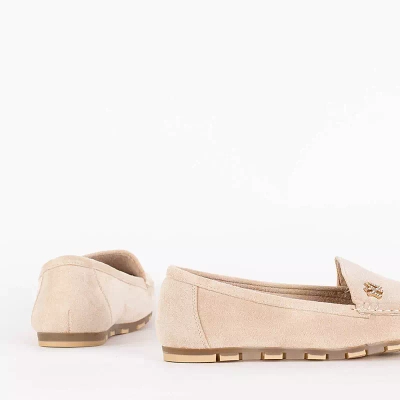 OUTLET Damen-Mokassins aus Öko-Wildleder in Beige mit Pixila-Dekoration - Schuhe