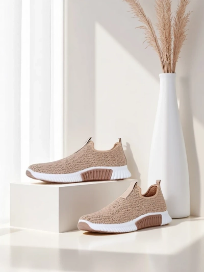Damen Slip-Ons Selene hellbraun, Stoff, flacher Absatz, Komfort