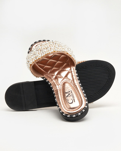 OUTLET Damenhausschuhe mit Perlen in der Farbe Roségold Loppo - Schuhe