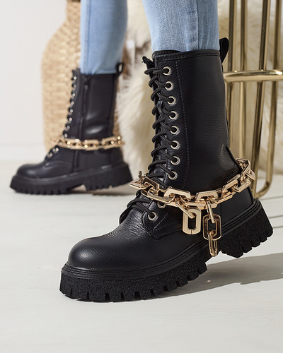 Schwarzer Damenstiefel mit Goldkette Azerik - Schuhe