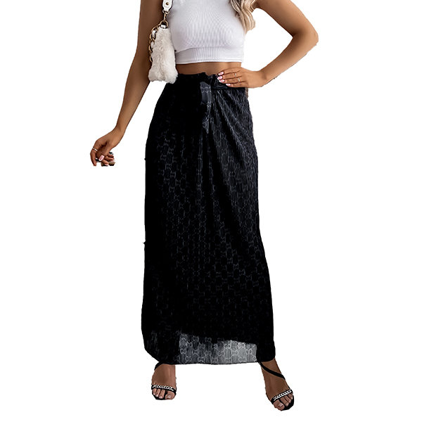 Schwarzer Damen-Faltenrock mit Muster - Kleidung