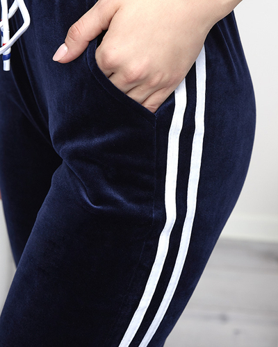 Marineblaue Velours-Trainingsanzüge für Damen mit Streifen - Kleidung