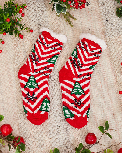 Rote Damensocken mit Weihnachtsmuster - Unterwäsche