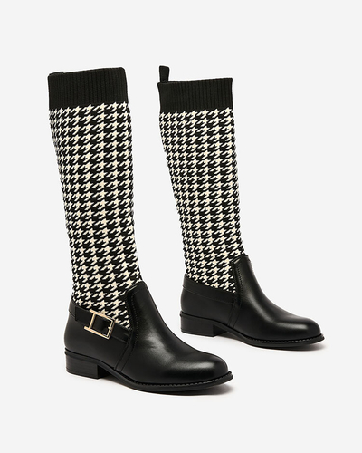 Royalfashion Schwarzer Damenstiefel mit Pepitamuster Aledive