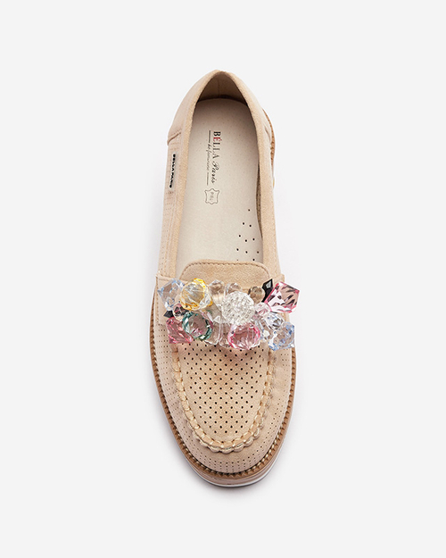 Світло-коричневі жіночі мокасини з декоративними кристалами Liscutio- Footwear