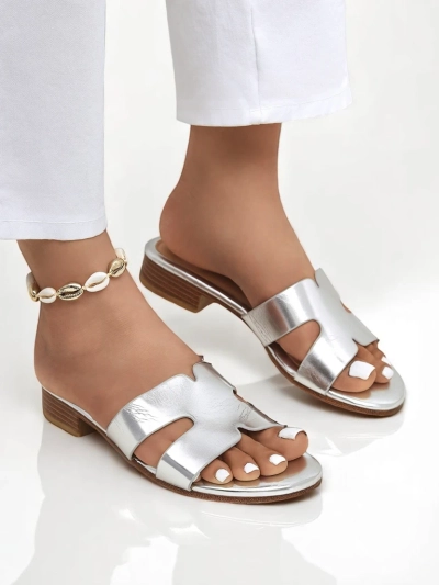 Royalfashion Damen Pantoletten mit flacher Sohle SilverEase
